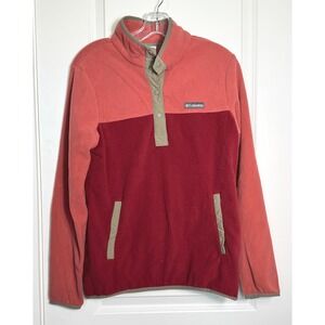 Columbia Benton Springs Womens Fleece‎ Pullover Colorblock Coral Burgundy